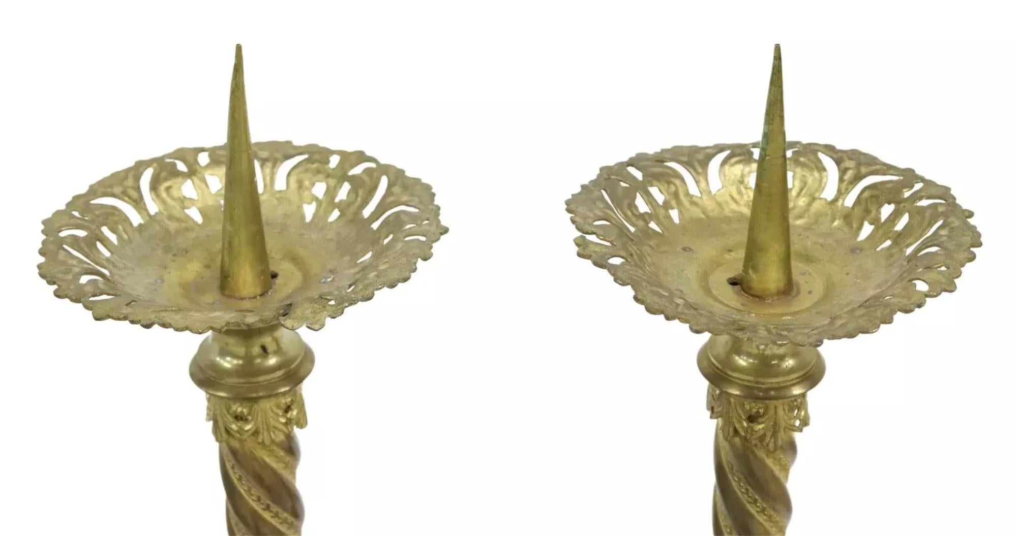 Renaissance Revival Vintage / Antique Gilt Metal, Altar Crucifix & Candle Pricket, Set of 3!! For Sale