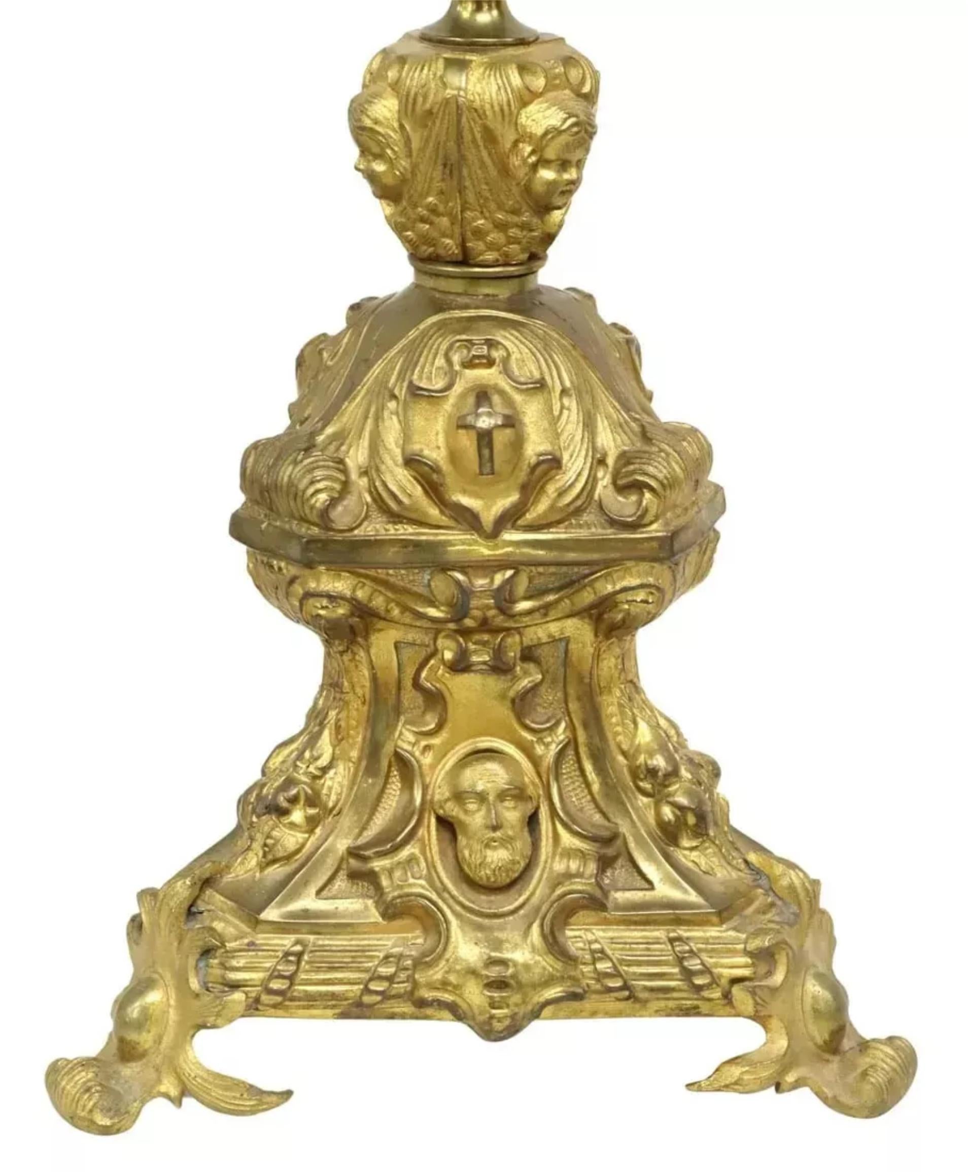 Unknown Vintage / Antique Gilt Metal, Altar Crucifix & Candle Pricket, Set of 3!! For Sale