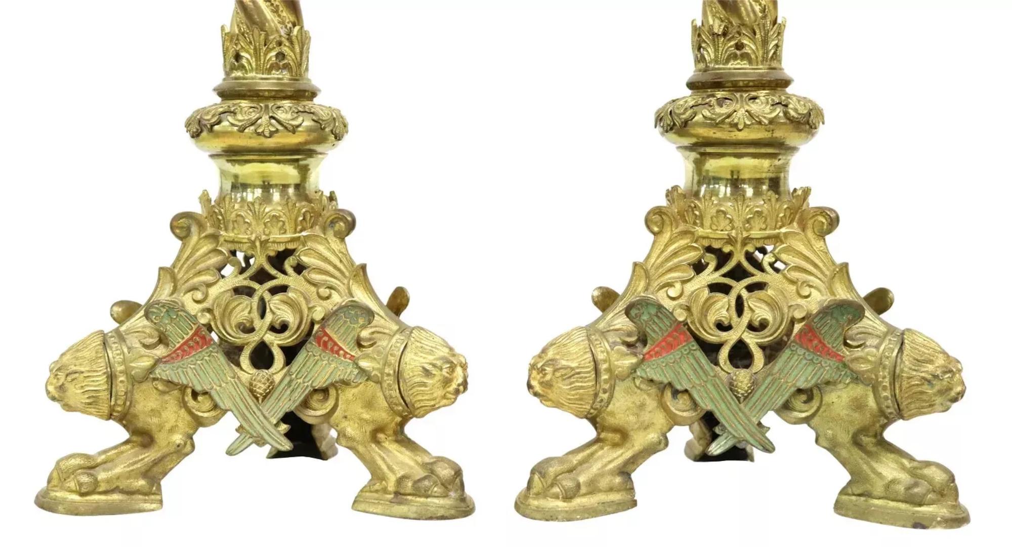Vintage / Antique Gilt Metal, Altar Crucifix & Candle Pricket, Set of 3!! In Good Condition For Sale In Austin, TX