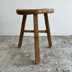 Vintage Antique Half Round Elm Wood Stool