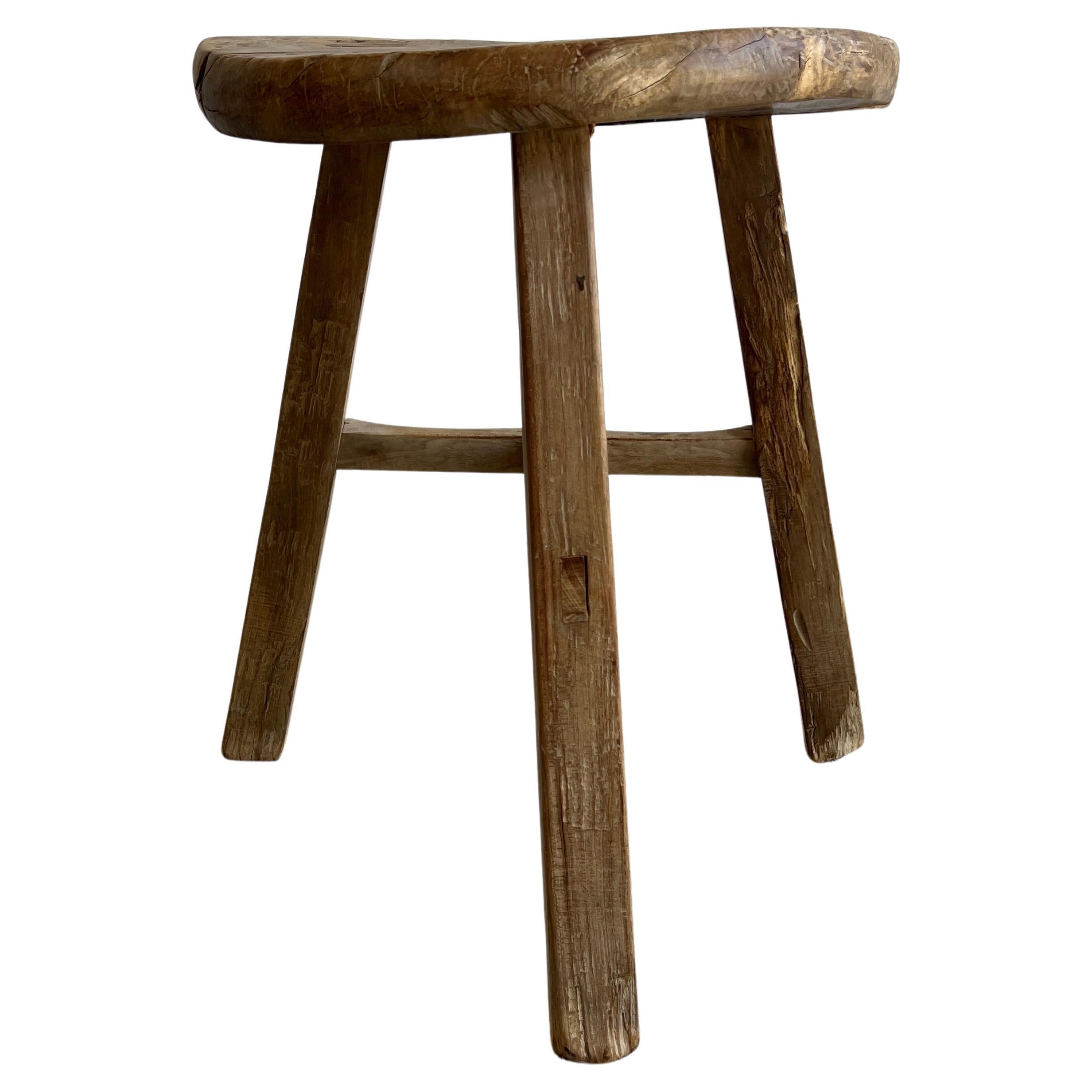 Vintage Peruvian Round Wood Stool For Sale at 1stDibs