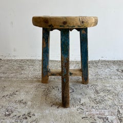 Vintage Antique Half Round Elmwood Stool with Original Paint