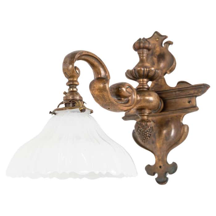 Vintage Antique Heavy Duty Brass GEC Moonstone Wall Lamp Sconce Light c ...