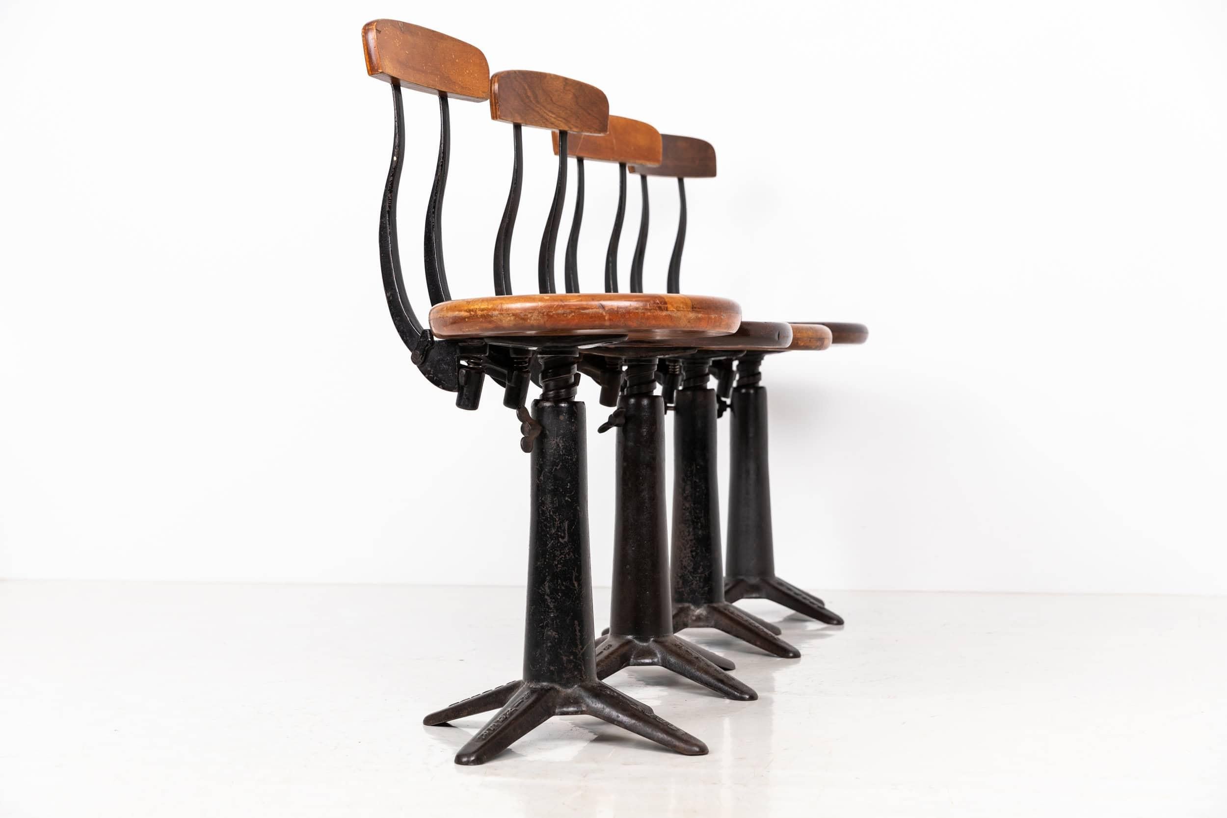 English Vintage Antique Industrial 4-Legged Spring Back Singer Factory Chair, c.1930