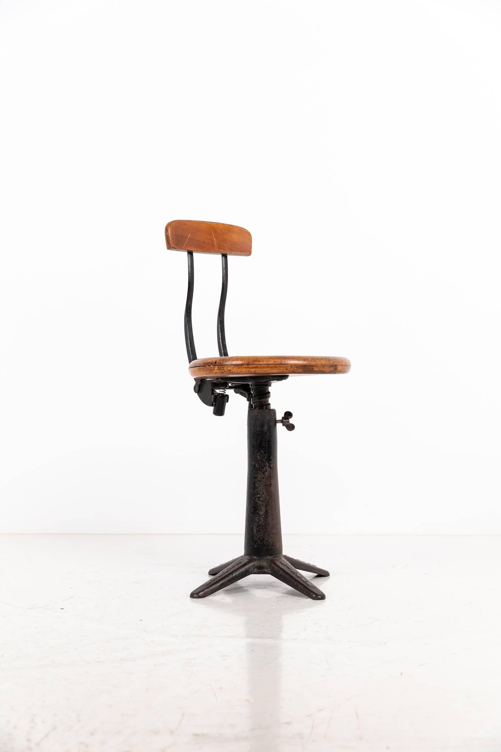 Cast Vintage Antique Industrial 4-Legged Spring Back Singer Factory Chair, c.1930