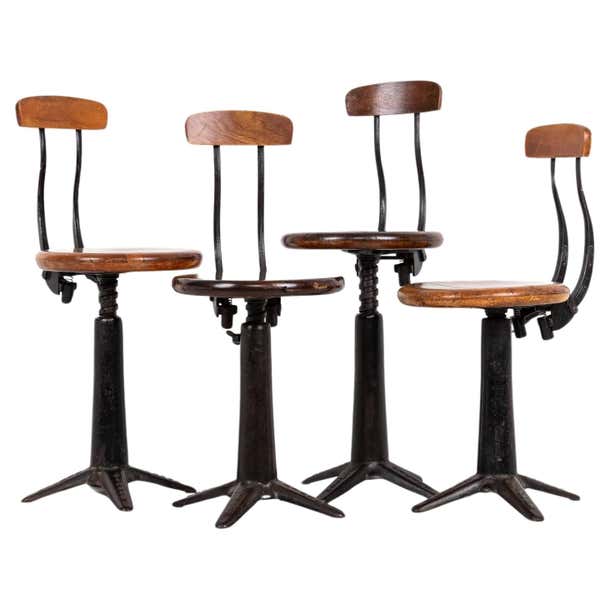 Vintage Antique Industrial 4-Legged Spring Back Singer Factory Chair, c ...