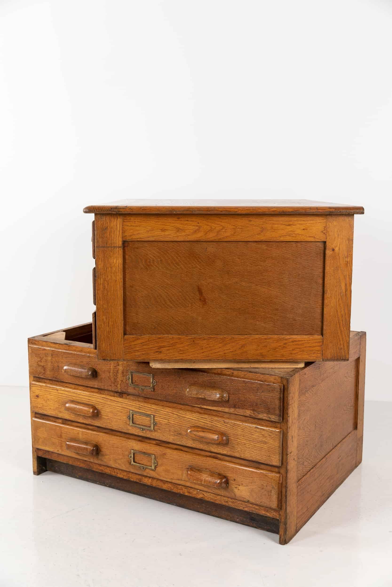 Vintage Antique Industrial Architects Oak Plan Chest of Drawer, C.1940 5