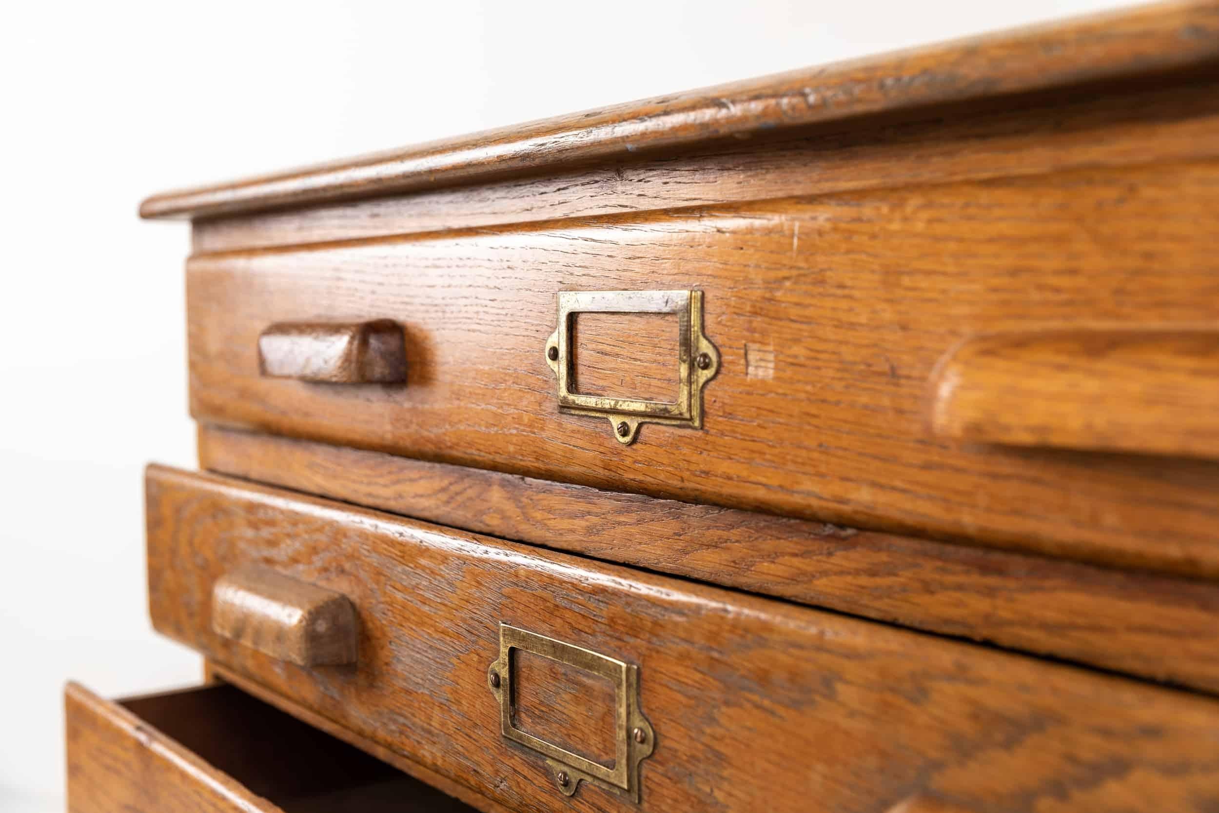 Mid-20th Century Vintage Antique Industrial Architects Oak Plan Chest of Drawer, C.1940