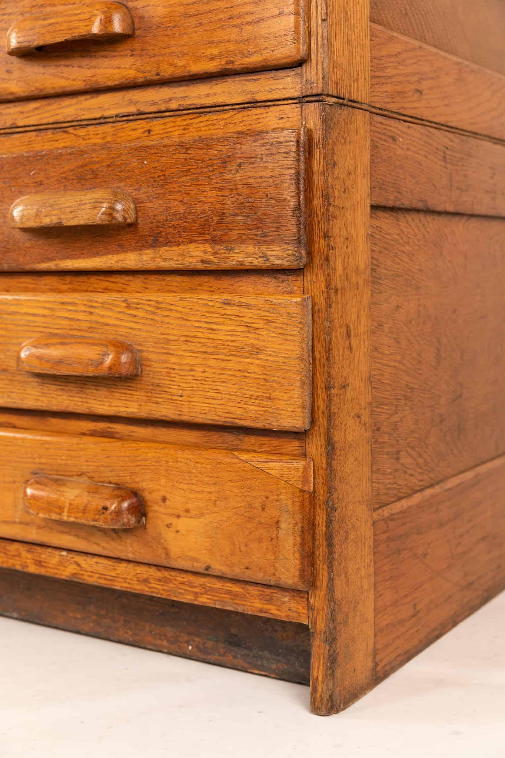 Vintage Antique Industrial Architects Oak Plan Chest of Drawer, C.1940 2