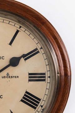 Vintage Antique Industrial Early Wooden Gents of Leicester Wall Clock, c 1910