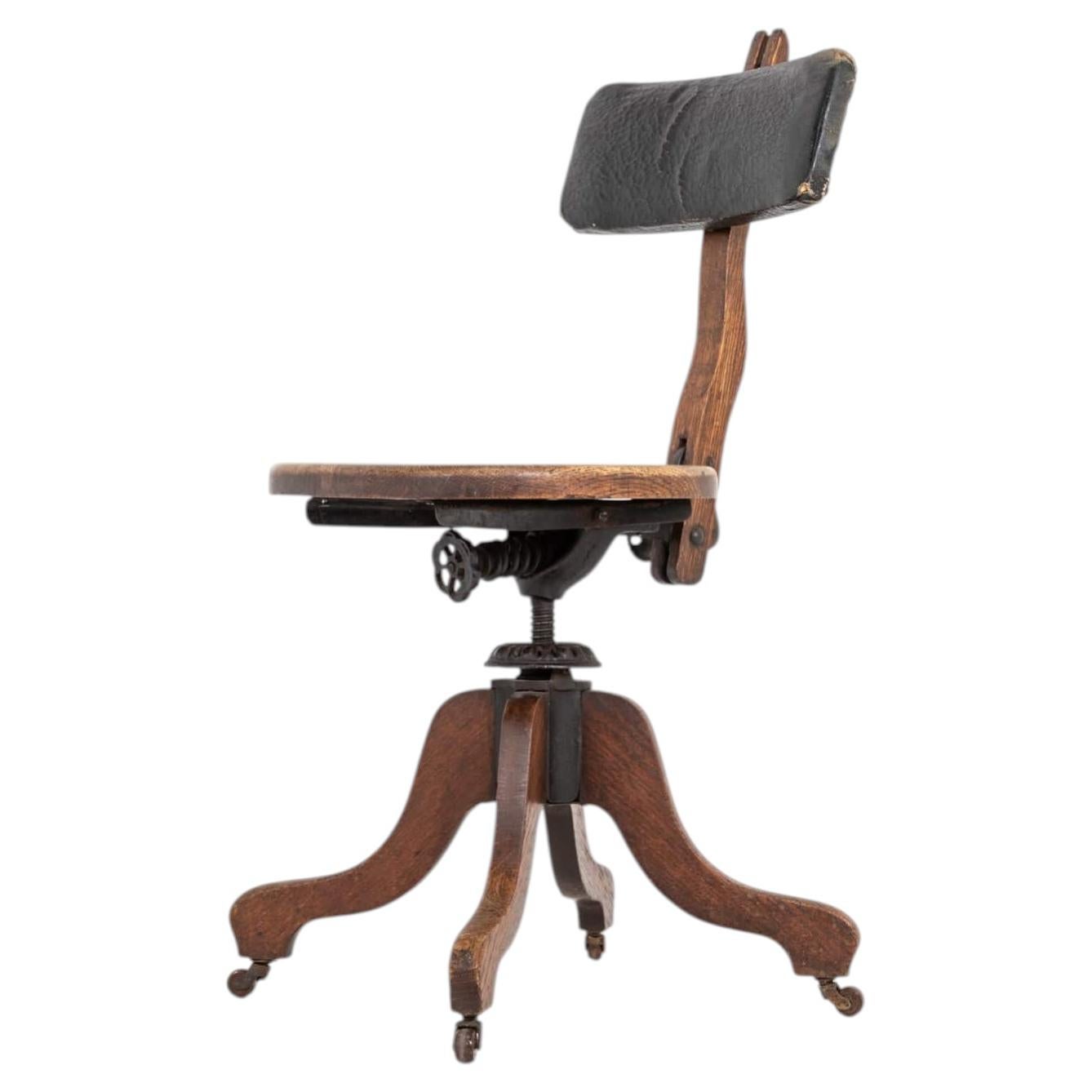 Vintage Antique Industrial Factory Machinists Swivel Desk Chair, c.1920