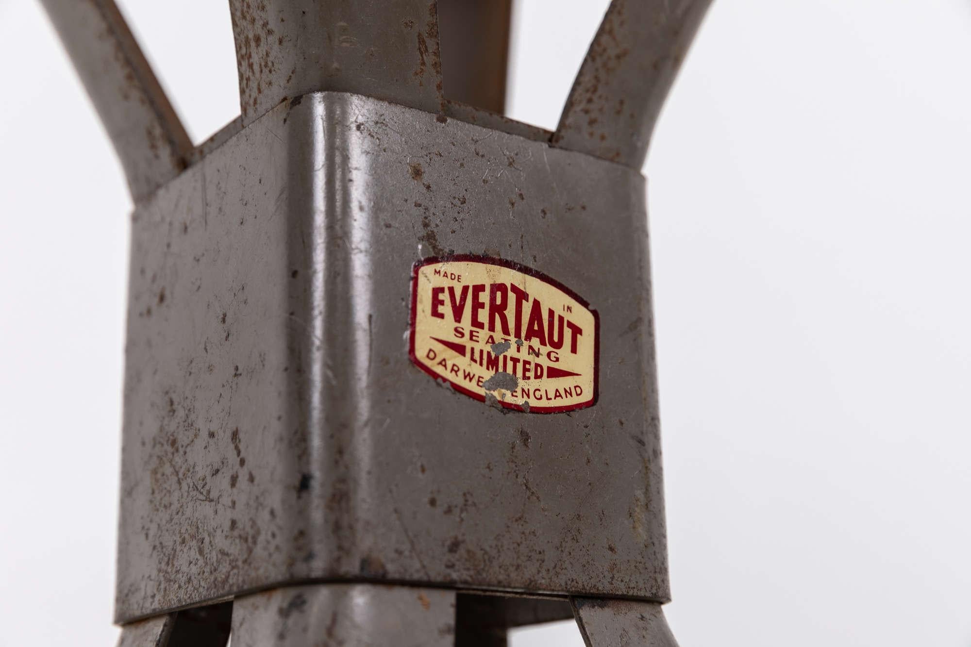 English Vintage Antique Industrial Grey Evertaut Factory Machinist's Stool, c.1940 For Sale