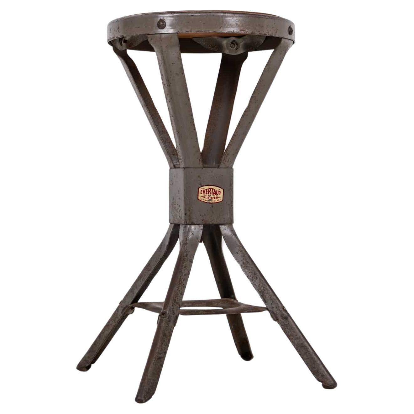 Vintage Antique Industrial Grey Evertaut Factory Machinist's Stool, c.1940 For Sale