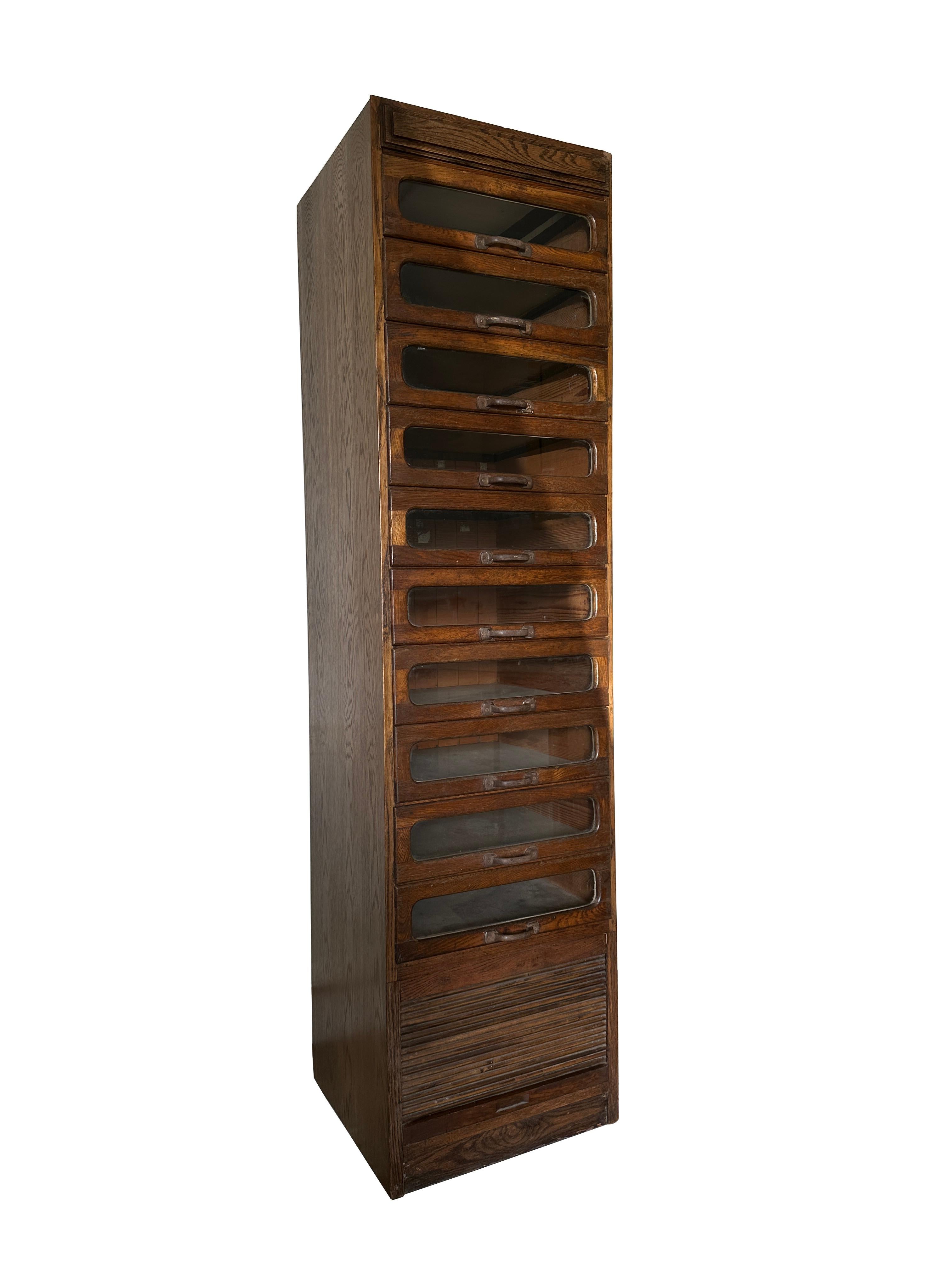 British Vintage Antique Industrial Haberdashery Glass Display Cabinet Chest of Drawers For Sale