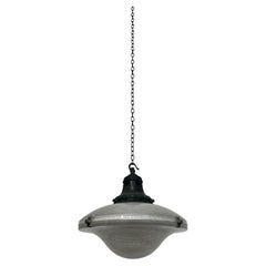 Vintage Antique Industrial Holophane Glass Ceiling Pendant Light Lamp