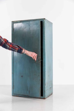 Vintage Antique Industrial Large Blue Painted Steel Cabinet Cupboard, circa 1940