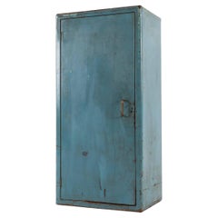 Antique Antique Industrial Large Blue Painted Steel Cabinet Cupboard, circa 1940