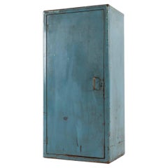 Vintage Antique Industrial Large Blue Painted Steel Cabinet Cupboard, circa 1940