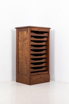 Vintage Antique Industrial Oak Tambour Chest of Drawer, C.1940