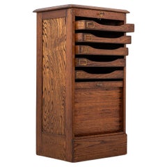 Vintage Antique Industrial Oak Tambour Chest of Drawer, C.1940