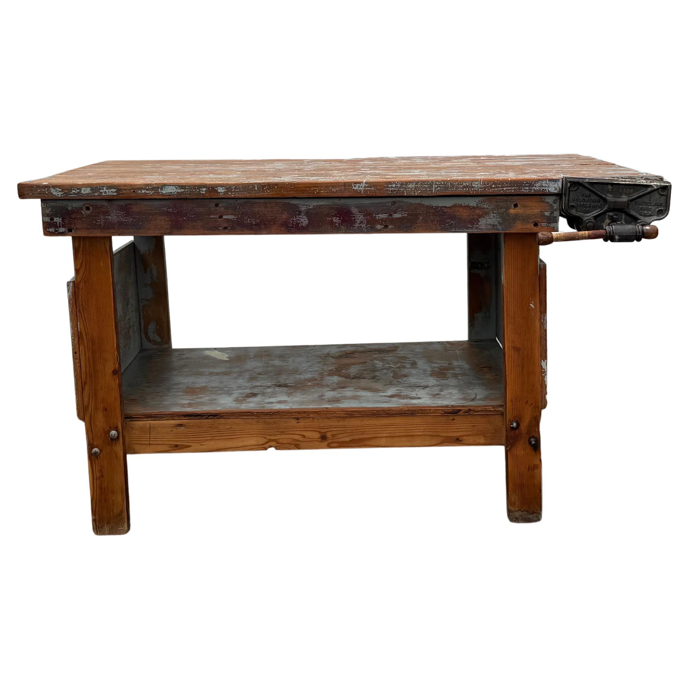 Vintage/Antique Industrial Primitive Kitchen Island/Workbench Table, Circa 1940s
