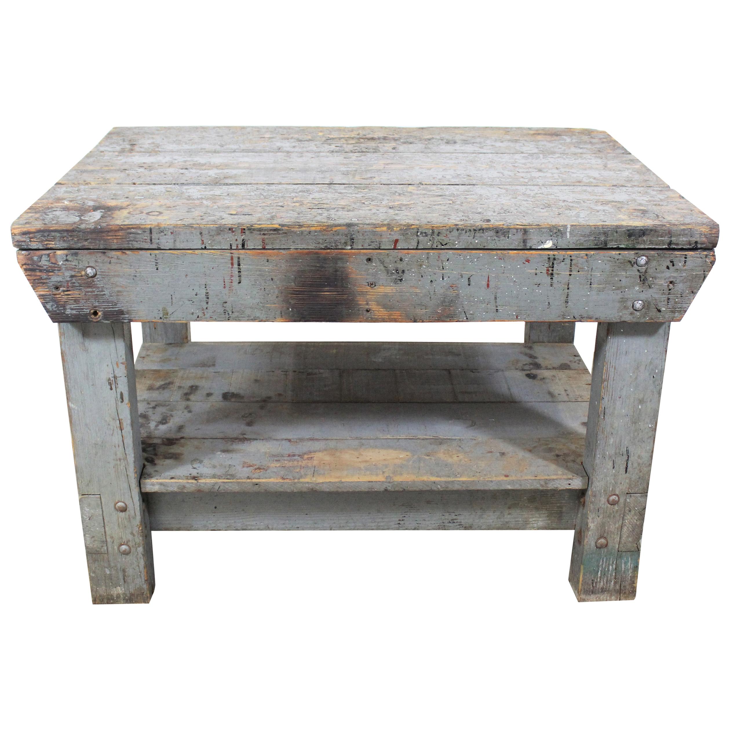 Vintage/Antique Industrial Primitive Workbench Table/Island, circa 1930s