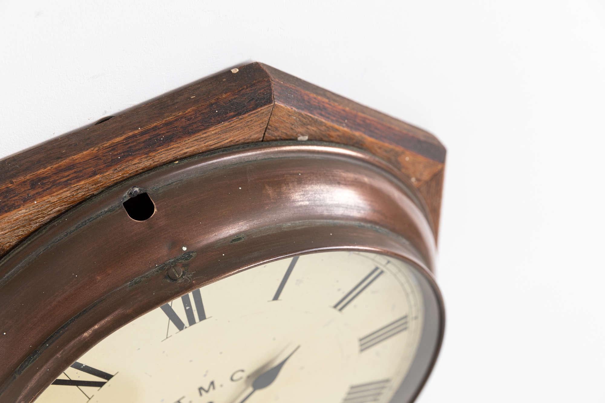 Vintage Antique Industrial Wooden& Copper T.M.C Wall Clock, c 1930 1