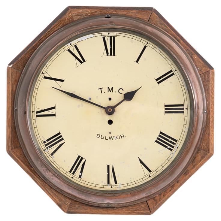 Vintage Antique Industrial Wooden& Copper T.M.C Wall Clock, c 1930