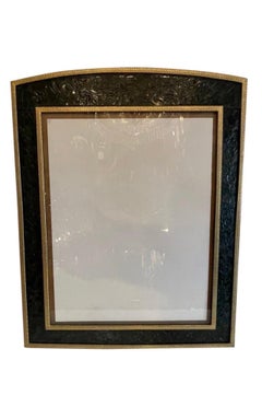 Grand cadre photo ancien chinois asiatique sculpté en bronze à fleurs en jade