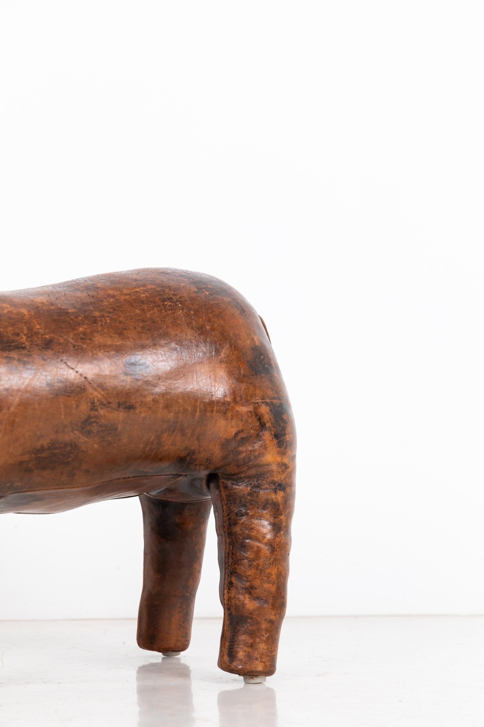 Industrial Vintage Antique Leather Dimitri Omersa Elephant Liberty London Footstool, c.1950