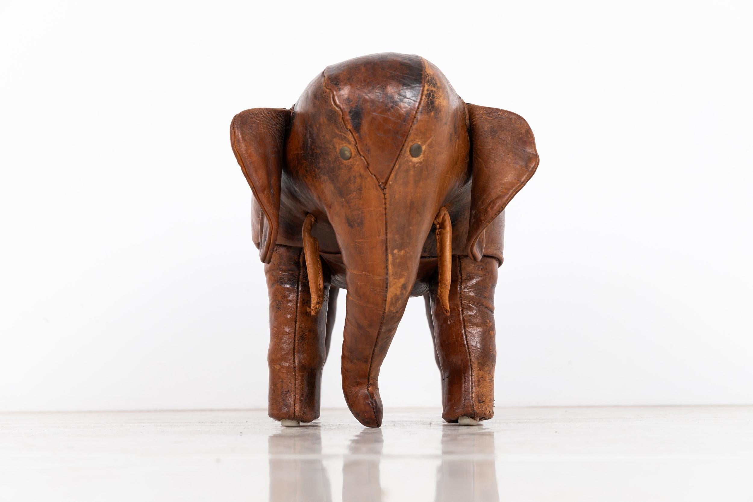 English Vintage Antique Leather Dimitri Omersa Elephant Liberty London Footstool, c.1950