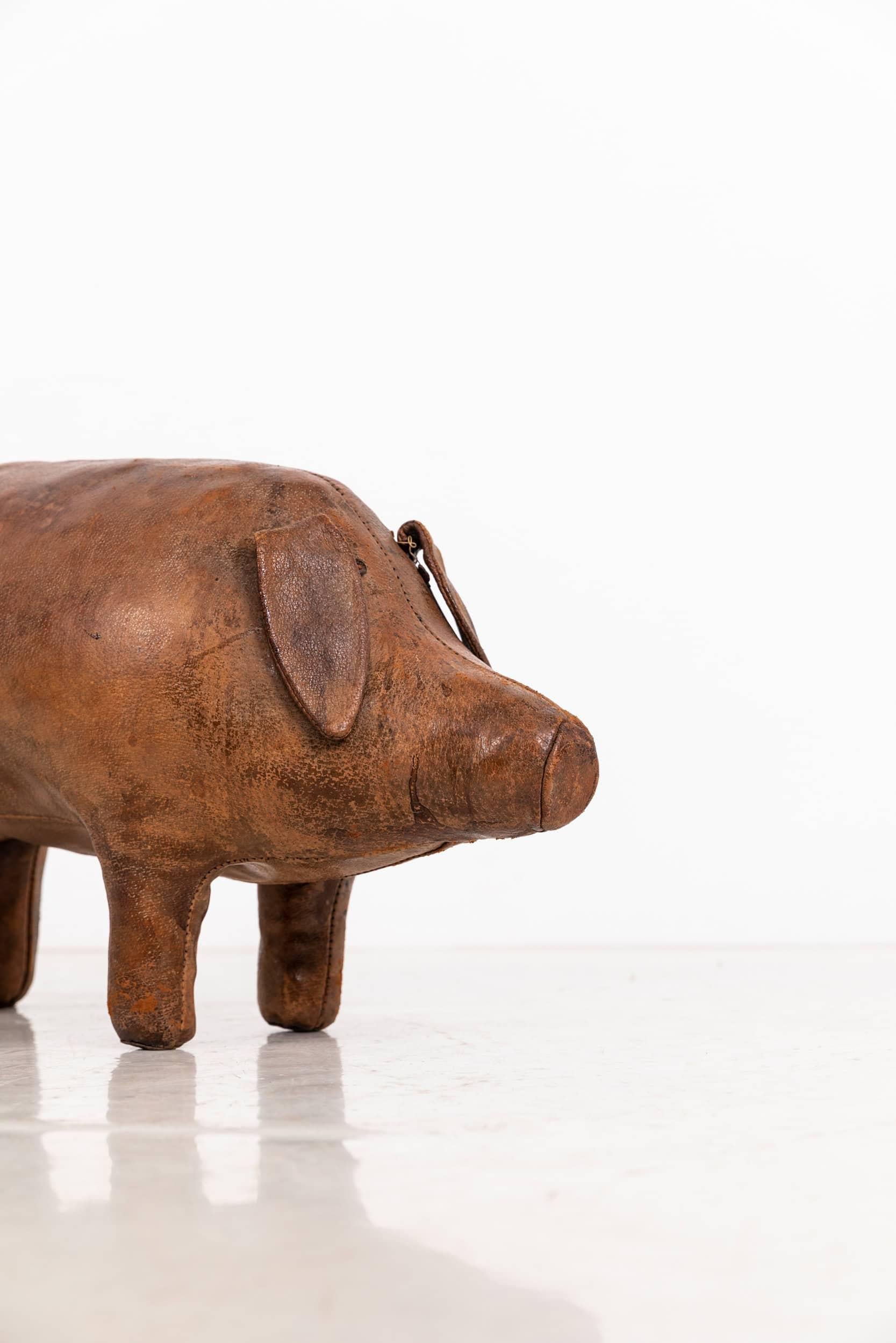 Hand-Crafted Vintage Antique Leather Dimitri Omersa Pig Liberty London Footstool, c.1950