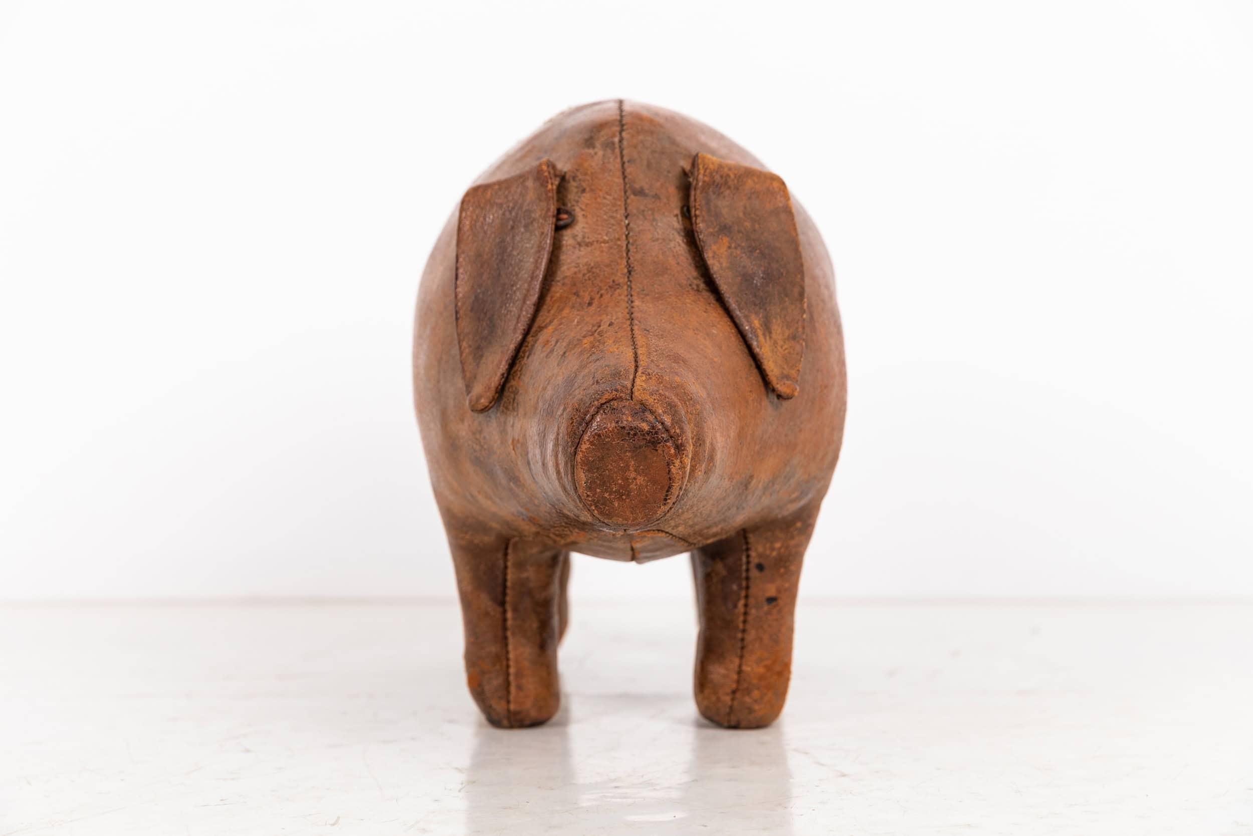 Vintage Antique Leather Dimitri Omersa Pig Liberty London Footstool, c.1950 2