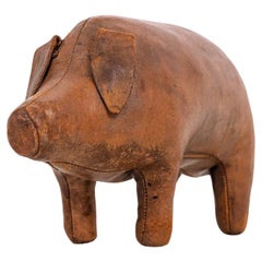 Vintage Antique Leather Dimitri Omersa Pig Liberty London Footstool, c.1950