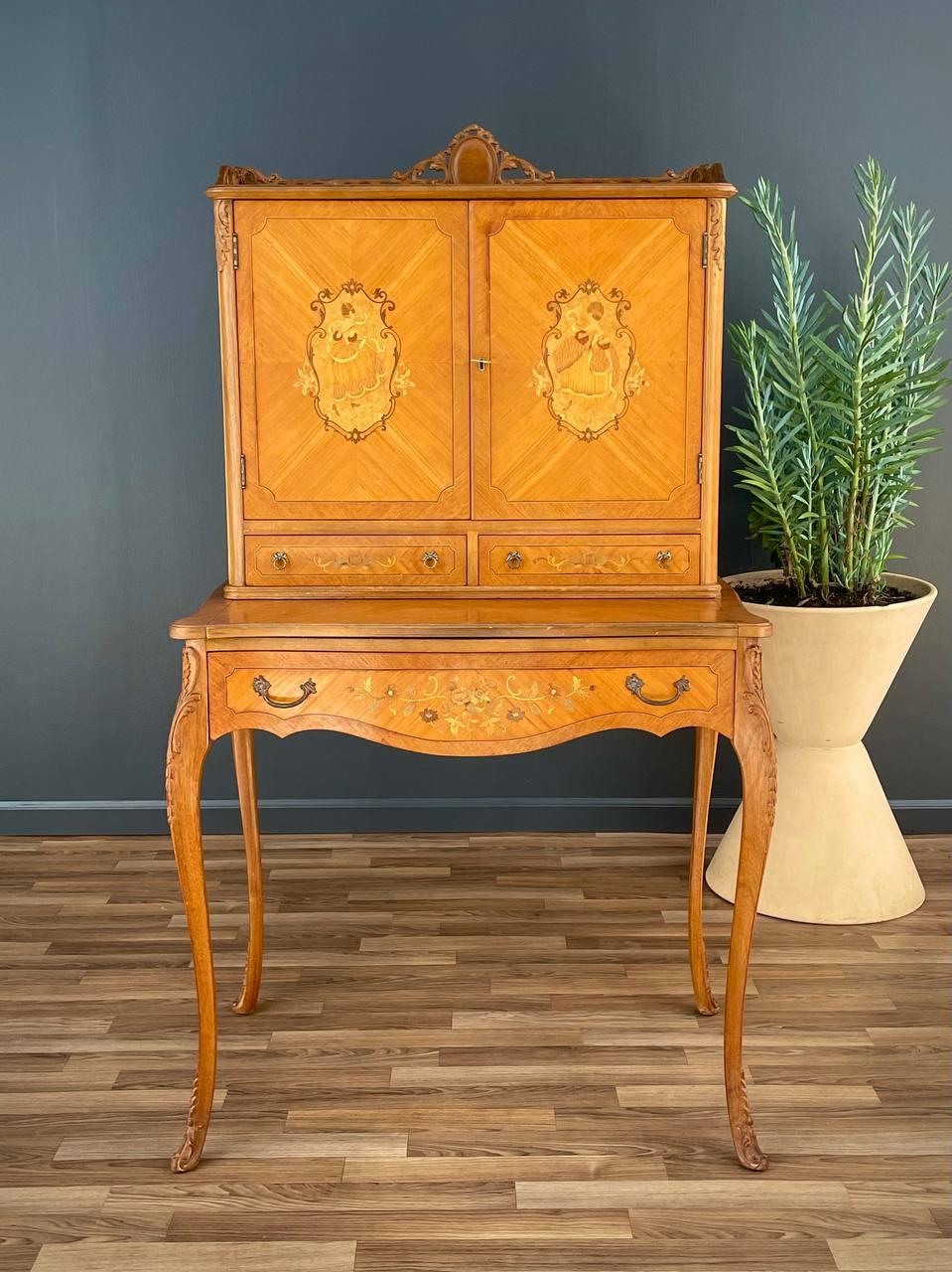 Vintage Antique Louis XV-Style Inlaid Wood Secretary Desk In Good Condition In Los Angeles, CA