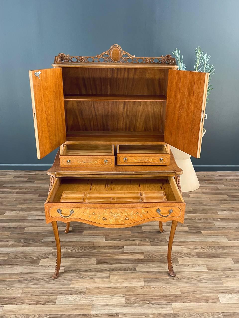 Mid-20th Century Vintage Antique Louis XV-Style Inlaid Wood Secretary Desk