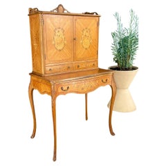 Vintage Antique Louis XV-Style Inlaid Wood Secretary Desk