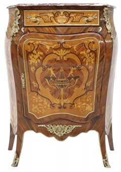 Vintage / Antique Louis XV Style, Marble-Top, Marquetry, Rosewood Bombe Cabinet!