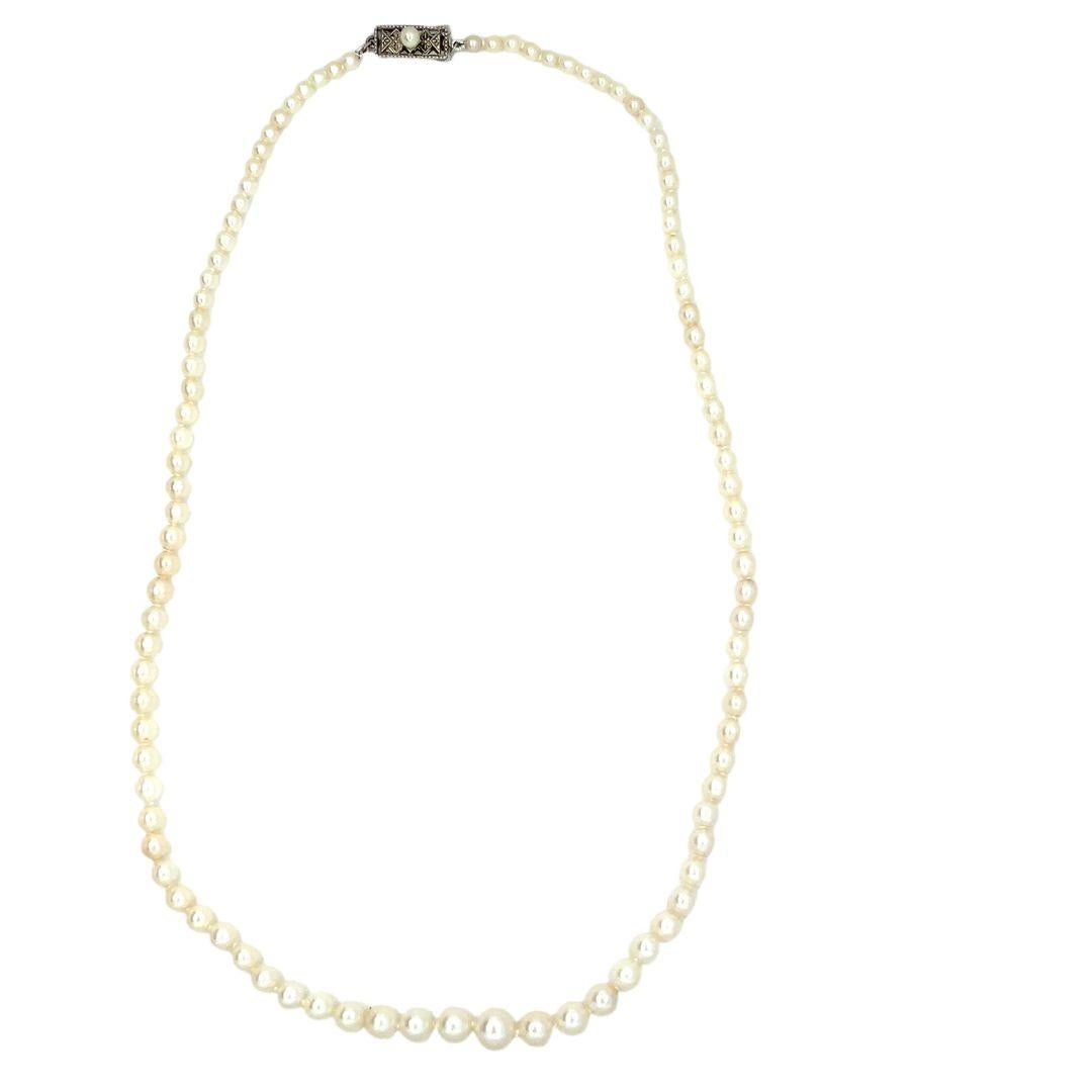 Women's Vintage Antique Mikimoto Pearl Graduated Necklace with Original Box For Sale