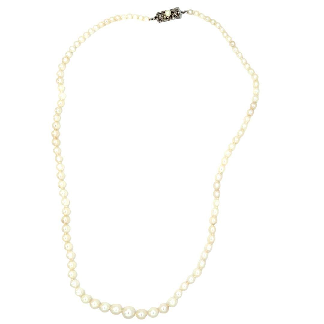 Vintage Antique Mikimoto Pearl Graduated Necklace with Original Box For Sale 1
