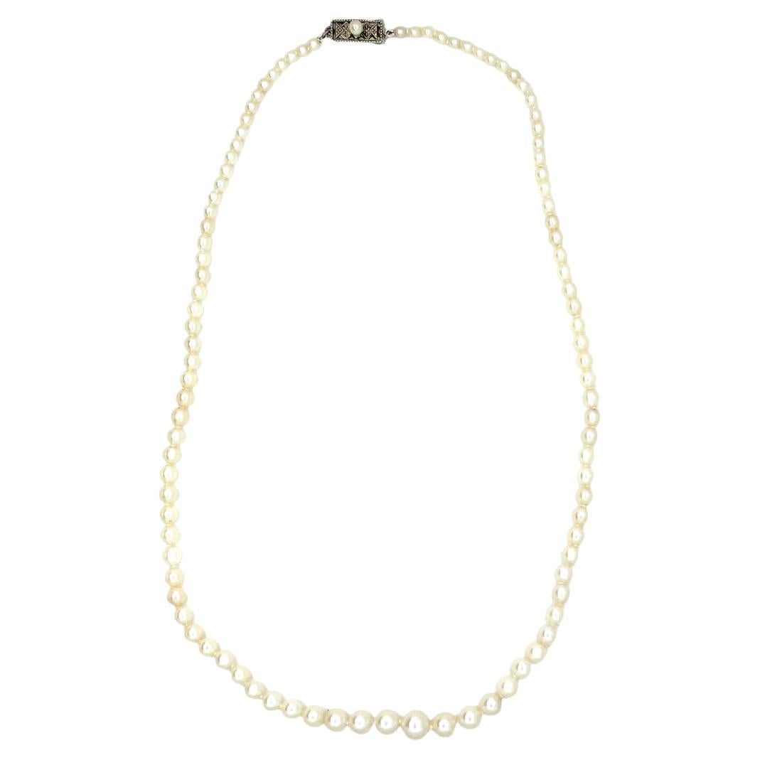 Vintage Antique Mikimoto Pearl Graduated Necklace with Original Box