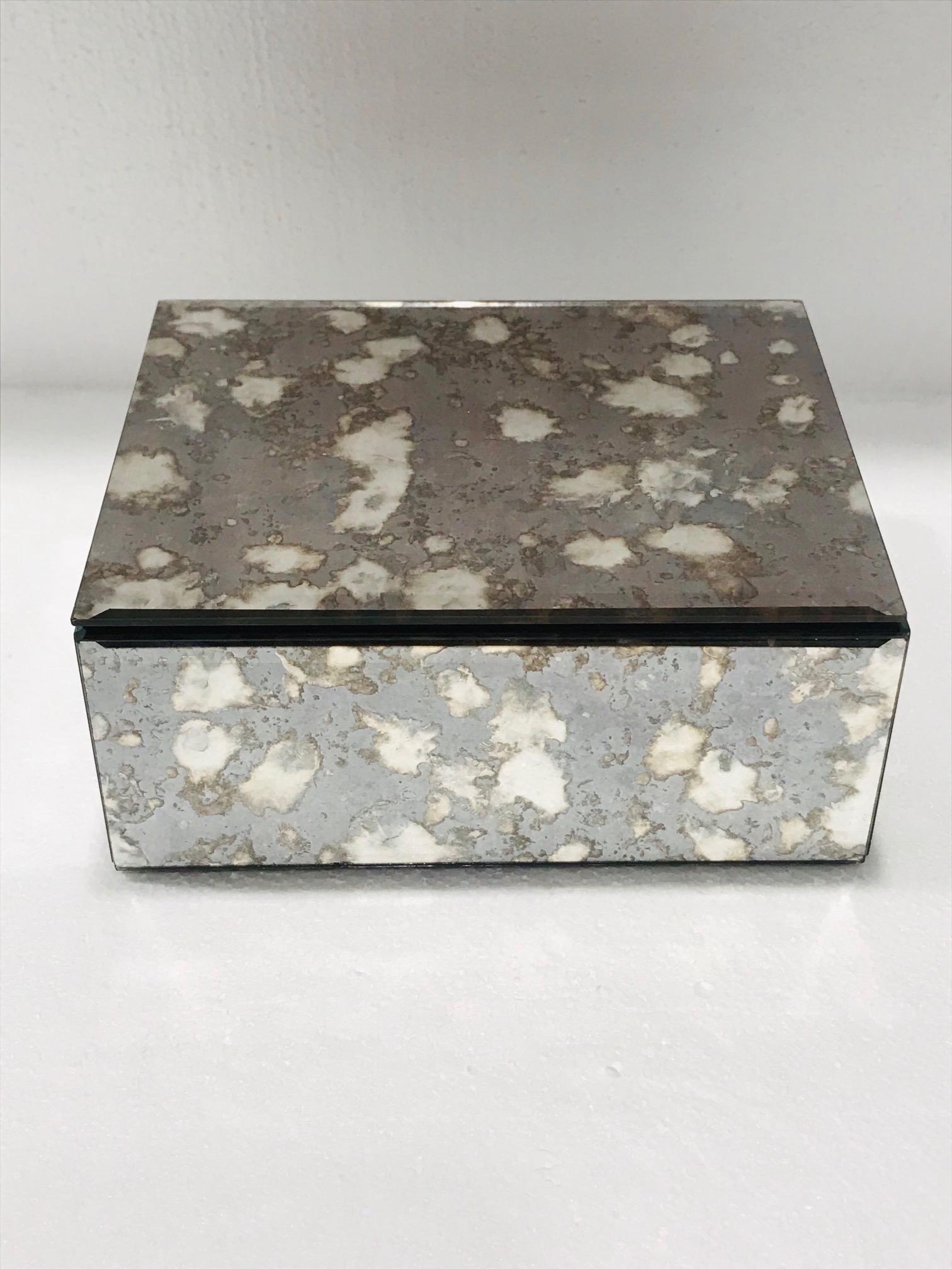 Hollywood Regency Vintage Antique Mirrored Jewelry Box in Smoke Grey and Bronze, circa 1990s