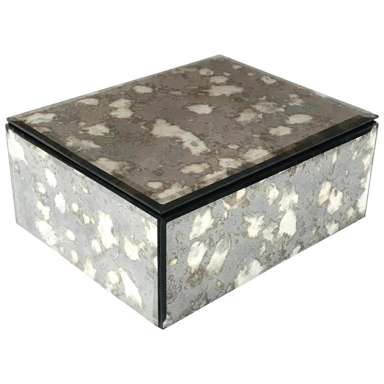 Vintage Antique Mirrored Jewelry Box in Smoke Grey and Bronze, circa