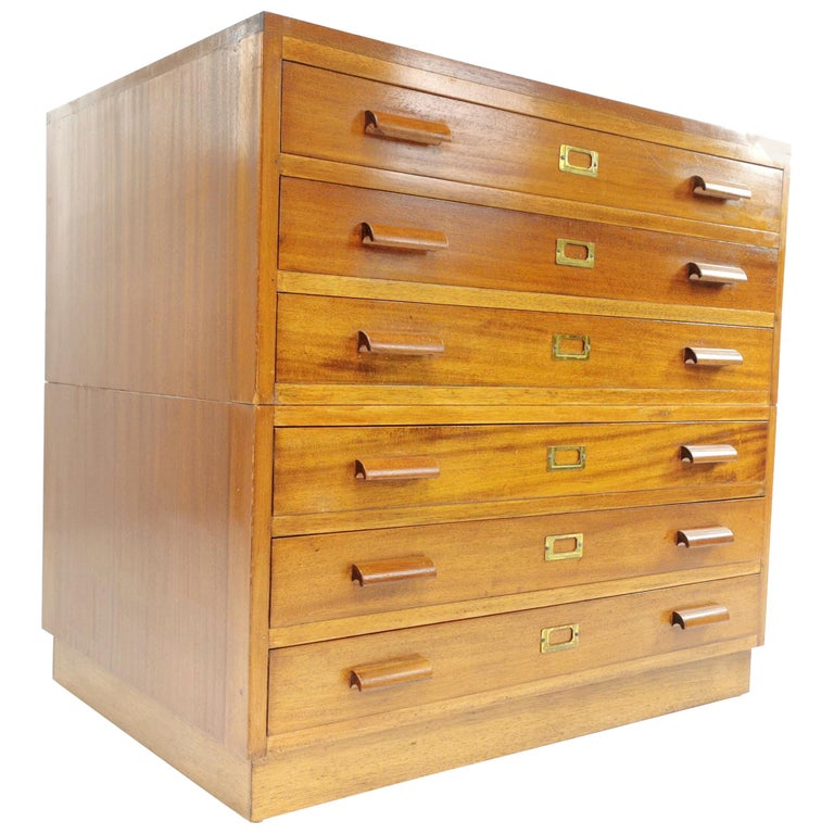 Vintage Antique Oak Plan Chest of Drawers Artists Map Table Midcentury