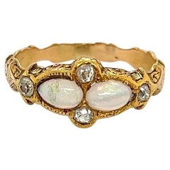 Vintage Antique Opal and Old Mine Diamond Gold Band Ring