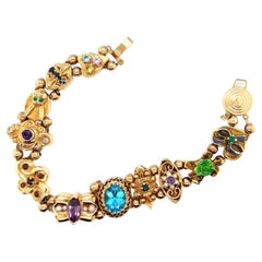 Vintage Antique Original 1949 Slide Charm Bracelet 14k Yellow Gold Gemstone