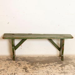 Vintage Antique Original Green Painted Plank Bench