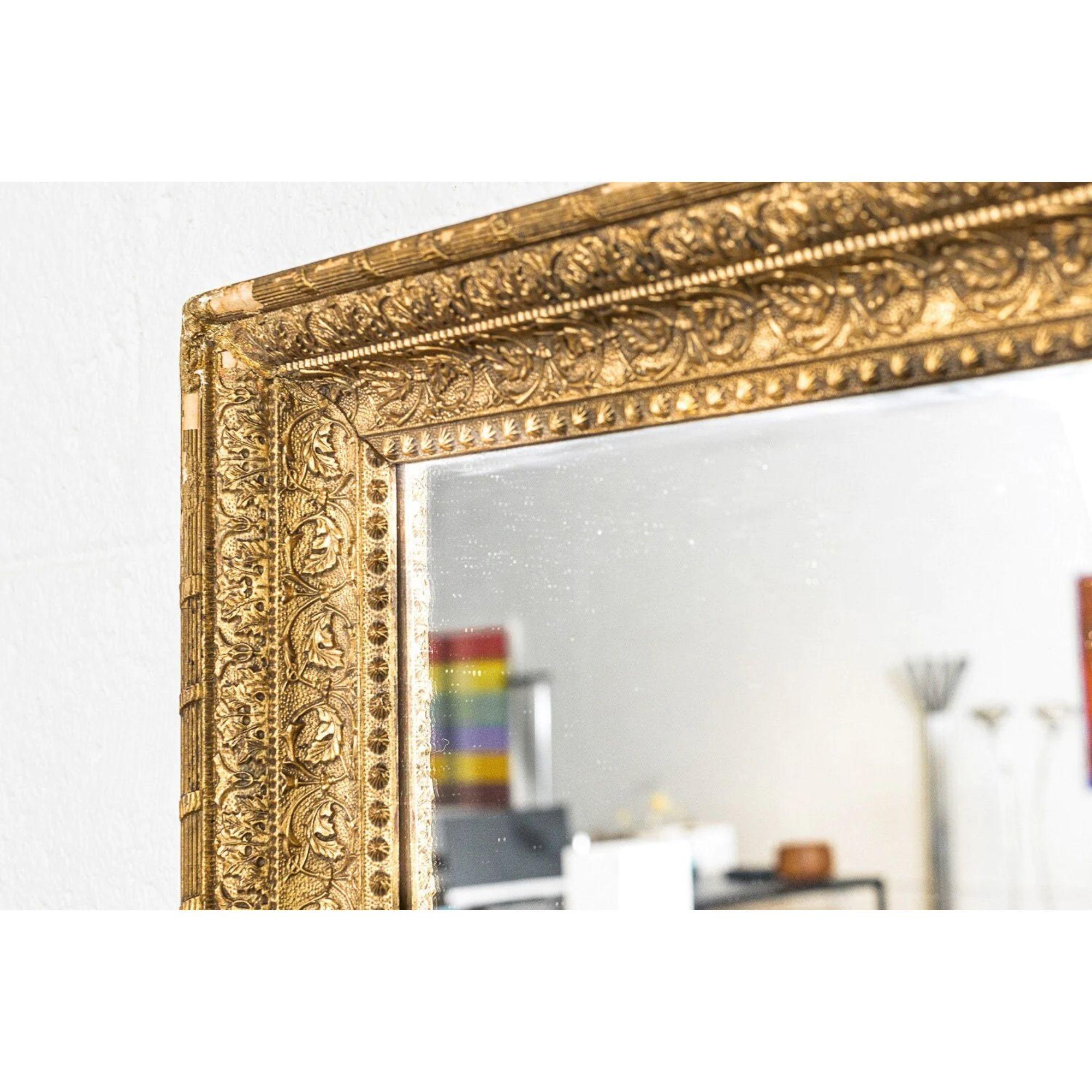 Unknown Vintage Antique Ornate Gold Decorative Hanging Wall Mirror For Sale