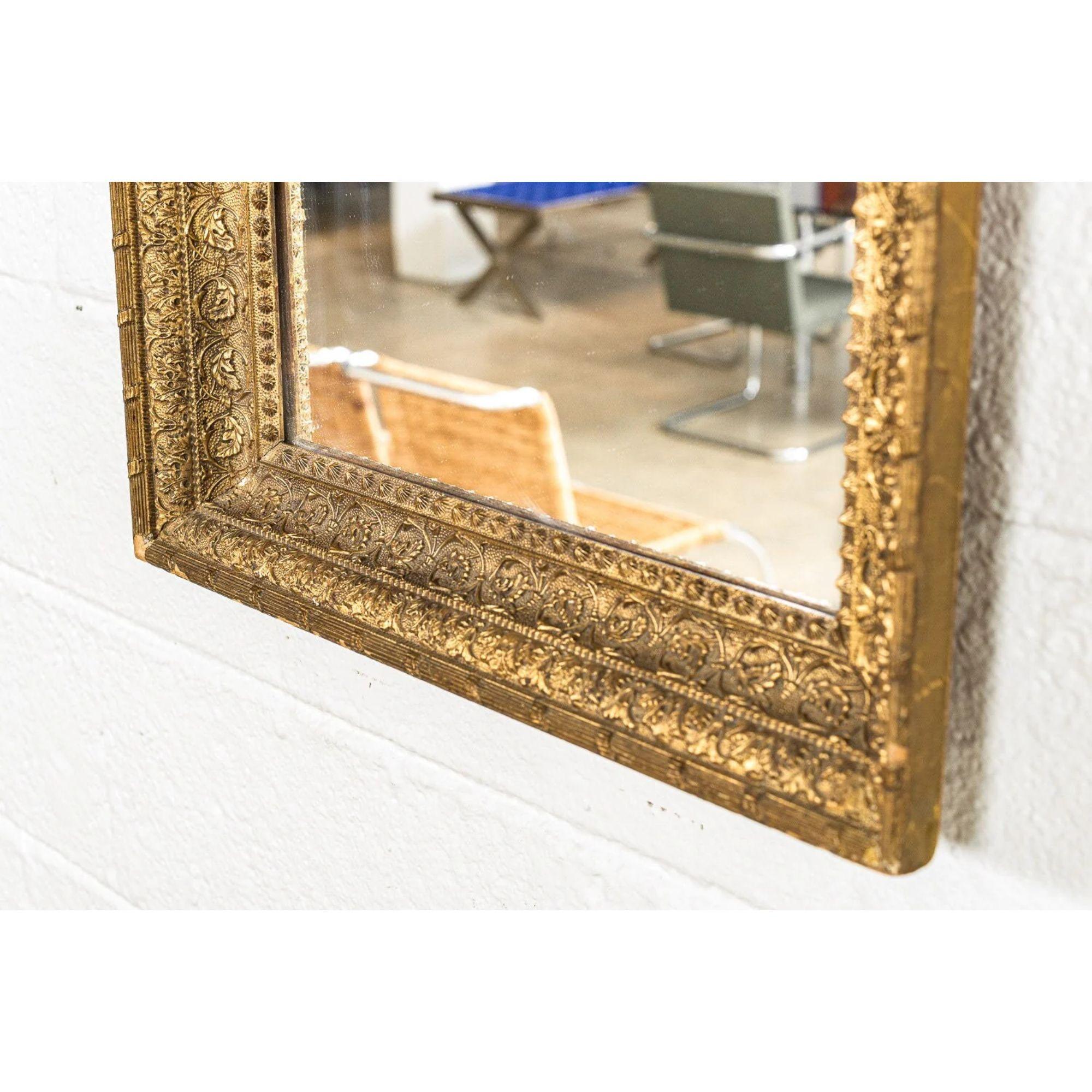 Painted Vintage Antique Ornate Gold Decorative Hanging Wall Mirror For Sale