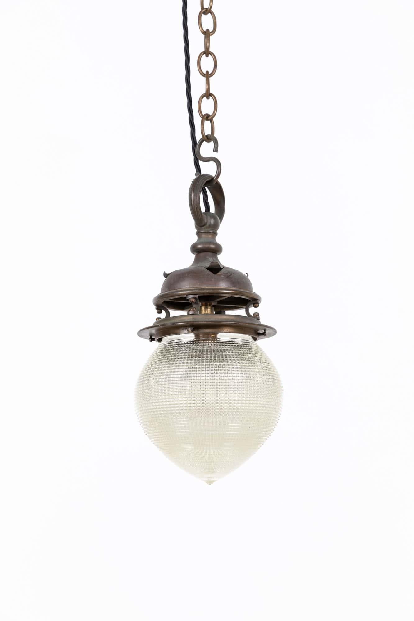 Vintage Antique Osler / Holophane Prismatic Glass Acorn Pendant Light. 1920